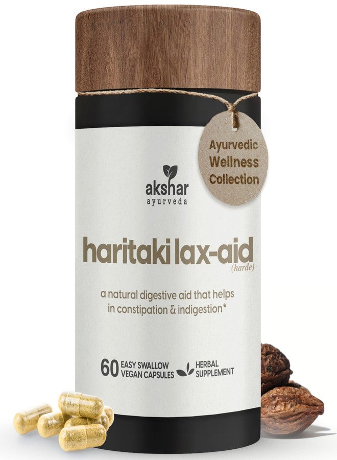 AKSHAR Ayurveda - Haritaki Lax Aid Capsules for Natural Constipation Relief & Indigestion Support - Plant Based Digestive Aid for Regularity & Gentle Rejuvenation - Vegan Cruelty Free (60 Count) - Image 1